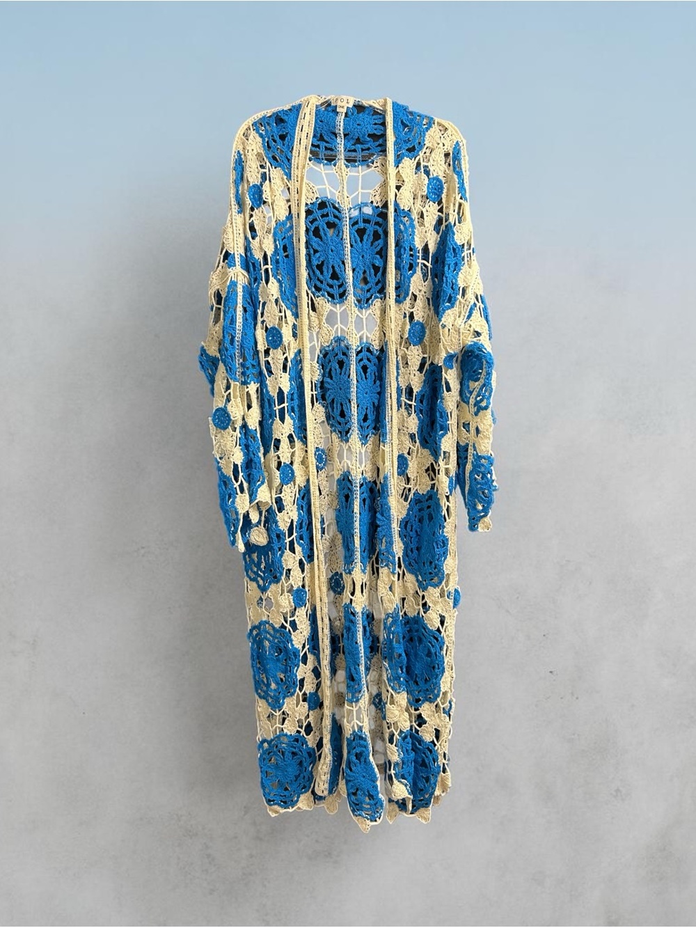 POL Cream Crochet Top with Bright Blue Floral Embroidery - Picture 2 of 4
